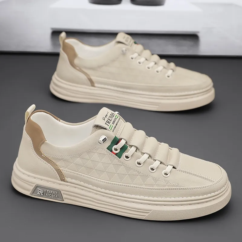 Sneakers Pria Impor Putih Krim - Sepatu Fashion & Olahraga | Nyaman + Free Ongkir