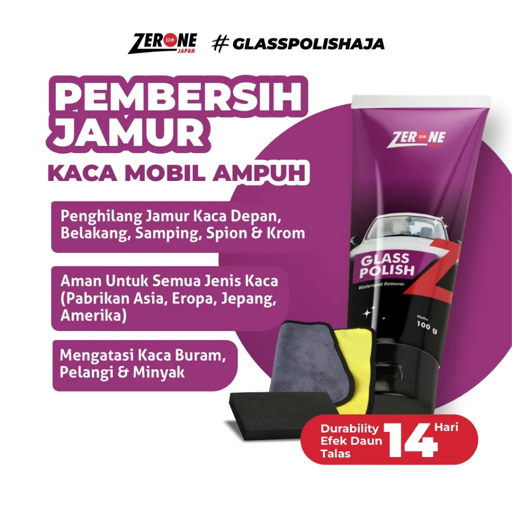 Penghilang Jamur Kaca Mobil Zerone Japan Glass Polish 100 gram