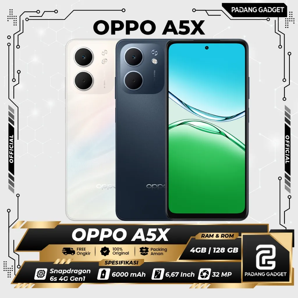 Oppo A5x 4/128 GB & 6/128 GB Smartphone Original Qualcomm Snapdragon 6s 4G Gen1 6000 mAh Bergaransi