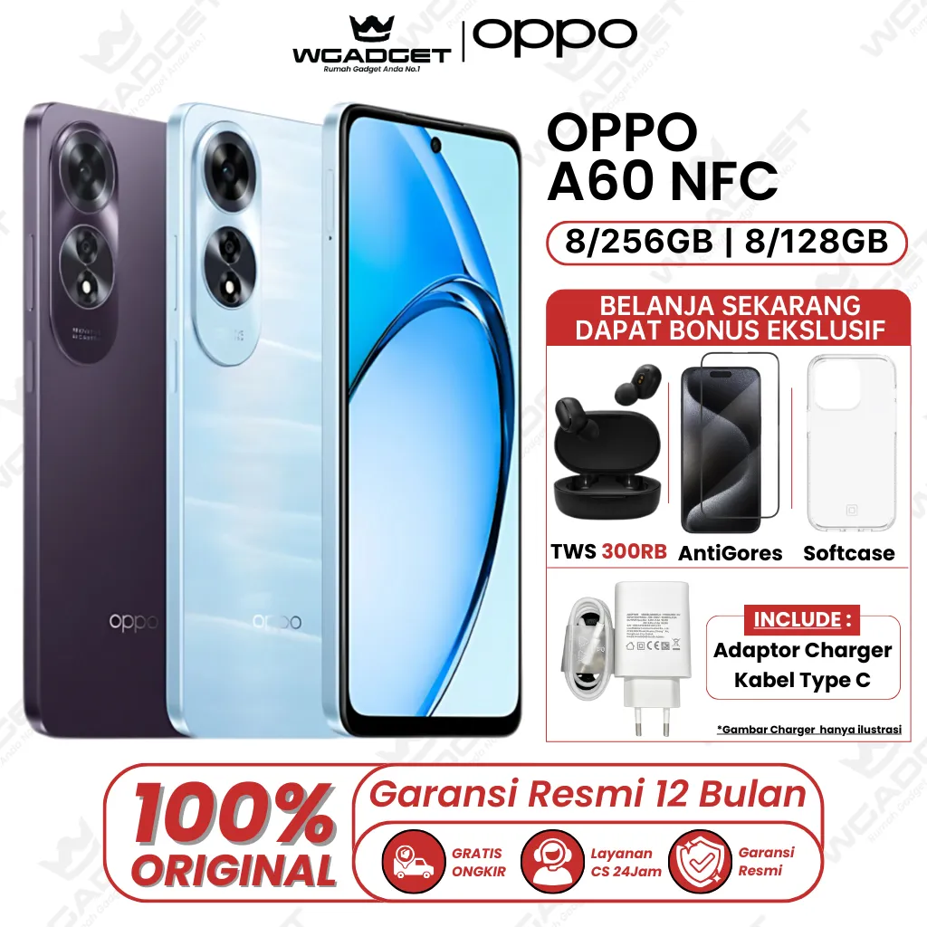 Oppo A60 NFC 8/256 GB & 8/128 GB Garansi Resmi 1 Tahun
