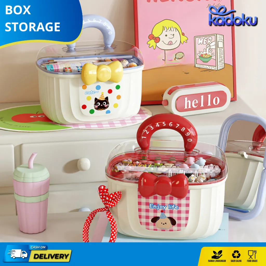 Tempat Aksesoris Portabel Dua Lapis Kartun / Storage Box Koper Mainan Mini Kotak Penyimpanan Anak