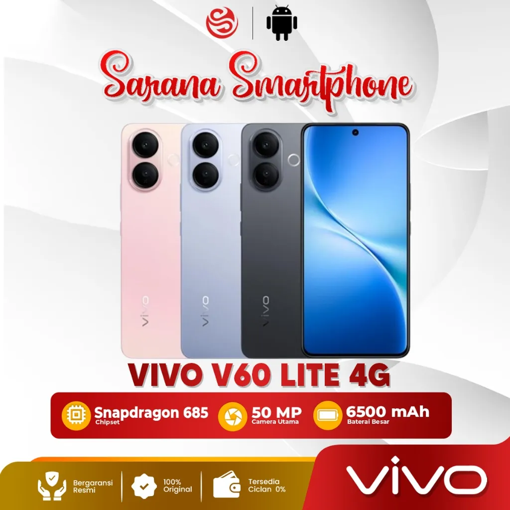 Vivo V60 Lite 4G 8/256GB HP Smartphone Original Kamera Sony 50MP 6500mAh 90W NEW Garansi Resmi