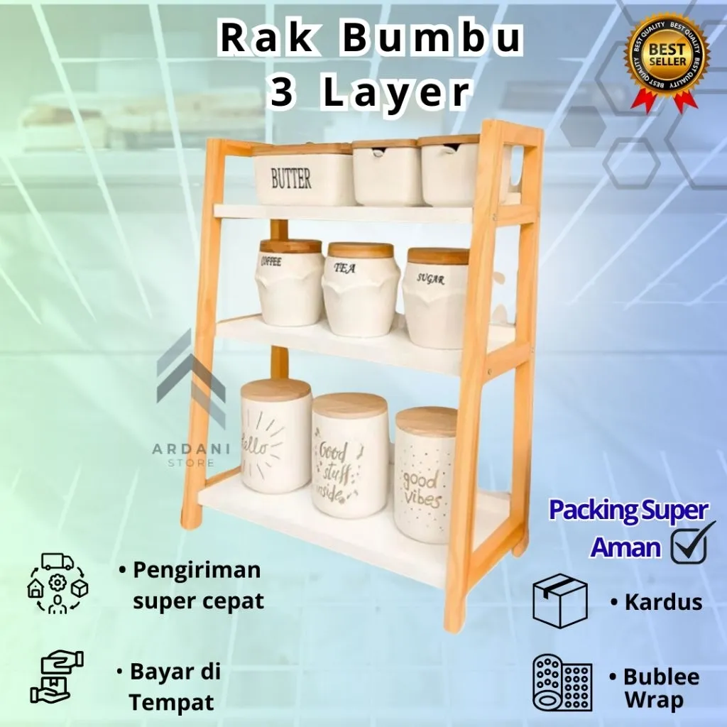 Rak Bumbu Dapur Kayu size Medium Termurah 3 Susun Aesthetic Rak Skincare Rak Kosmetik Serbaguna Minimalis Ukuran 30×14×40
