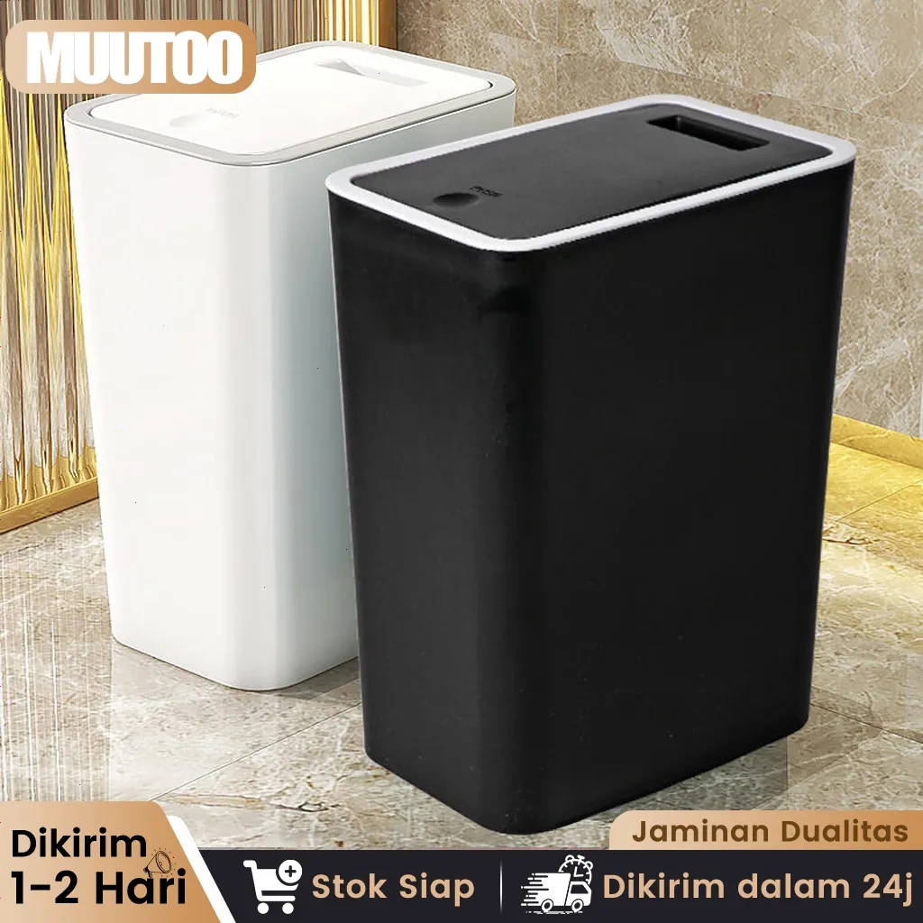 MUUTOO Tong Sampah Plastik Tertutup Tempat Sampah Ruang Tamu Tong Tertutup Kotak Sampah Tong Sampah Plastik Tertutup
