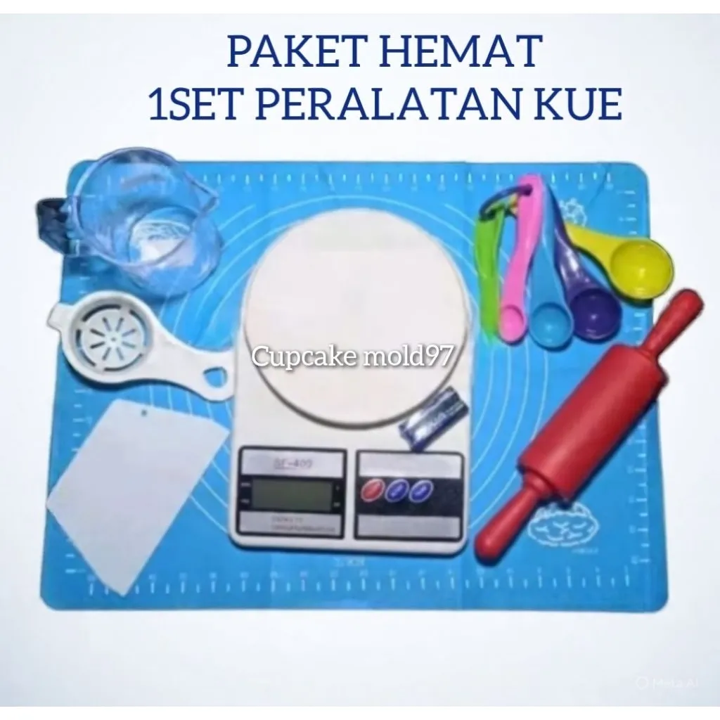 1 Set alat pembuat adonan kue dan roti / Paket pembuat adonan / Rolling pin alas adonan silikon timbangan digital sendok takar gelas takar