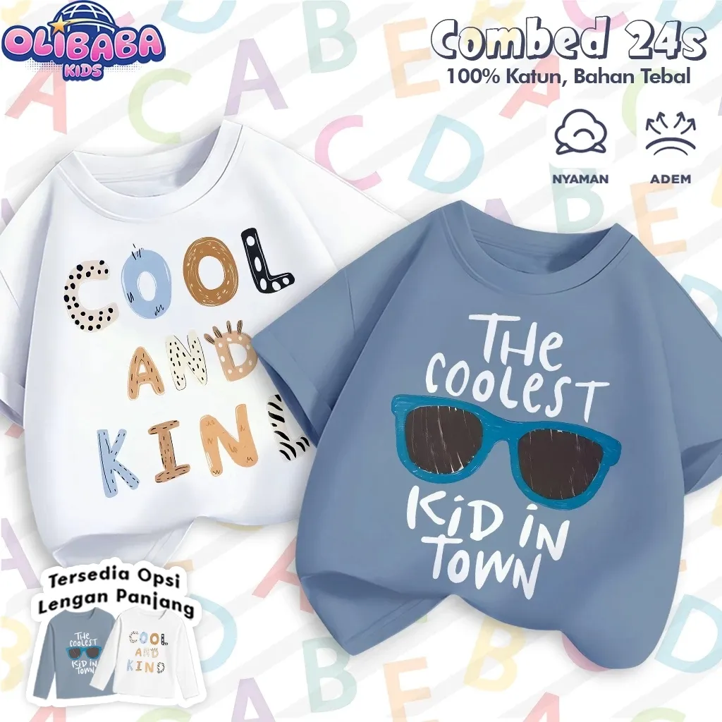 Olibaba - Kaos Anak Premium 1-12 Tahun / 100% Katun Tebal 24s / Baju Anak Laki Laki Perempuan - B16