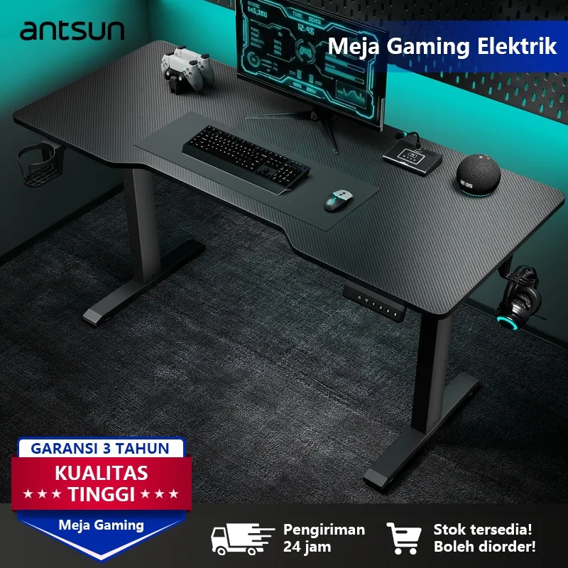 antsun-Meja Gaming Fiber Karbon Elektrik Meja Kerja Elektrik Meja Belajar Meja Komputer Meja Kantor Adjustable Desk