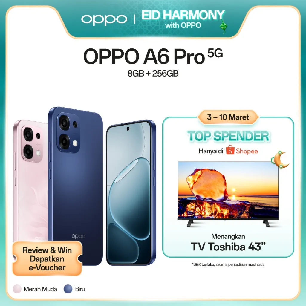 [NEW] OPPO A6 Pro 5G 8GB+256GB [AMOLED Ultra Cerah 120Hz, 7000mAh 80W SUPERVOOC, Sistem VC SuperCool, Ketahanan Air dan Debu IP69]