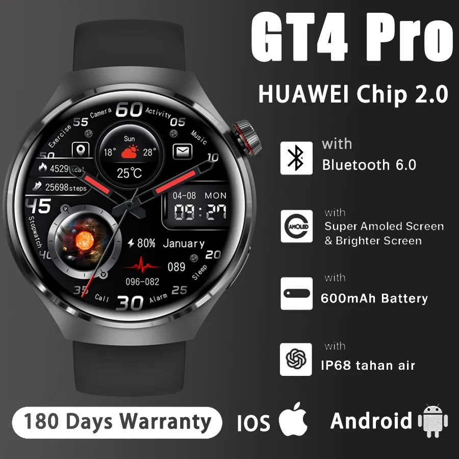 2026 NEW GT4 Pro smart watch |HUAWEI Chip 2.0| 1.78” OLED Display | 720 hours battery life | Bluetooth 6.0 |150+ Sports Modes | Bluetooth Calls | Pemantauan tidur | IP67 Tahan Air | for iPhone Android iOS | Garansi Resmi 1 Tahun
