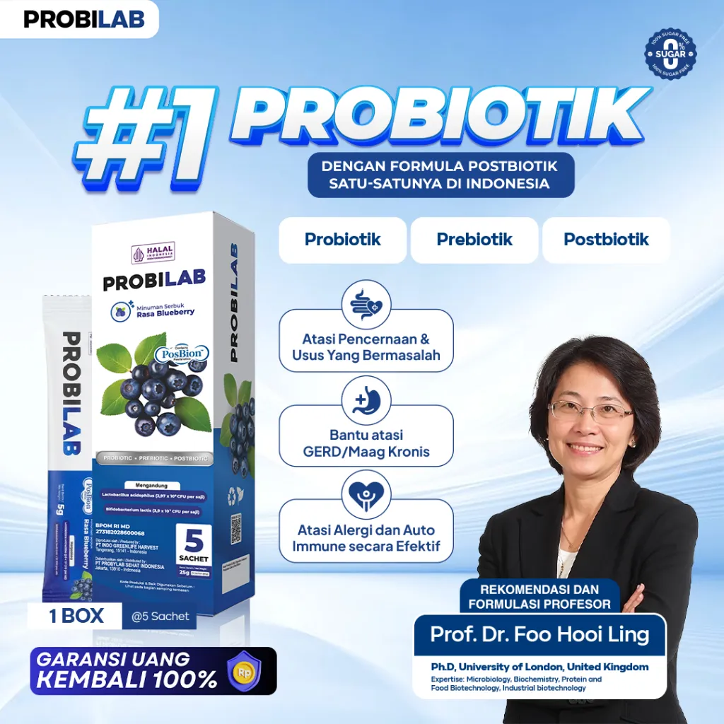 FS PROBILAB Blueberry - Minuman 3 Biotik membantu mengatasi GERD, Maag, Alergi, Autoimun & Pencernaan Kronis