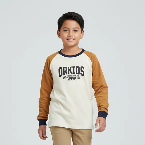 ORKIDS Kaos Panjang Anak Laki-Laki umur 1 - 12 tahun bahan katun combed 24 reglan Tazer BW Almon