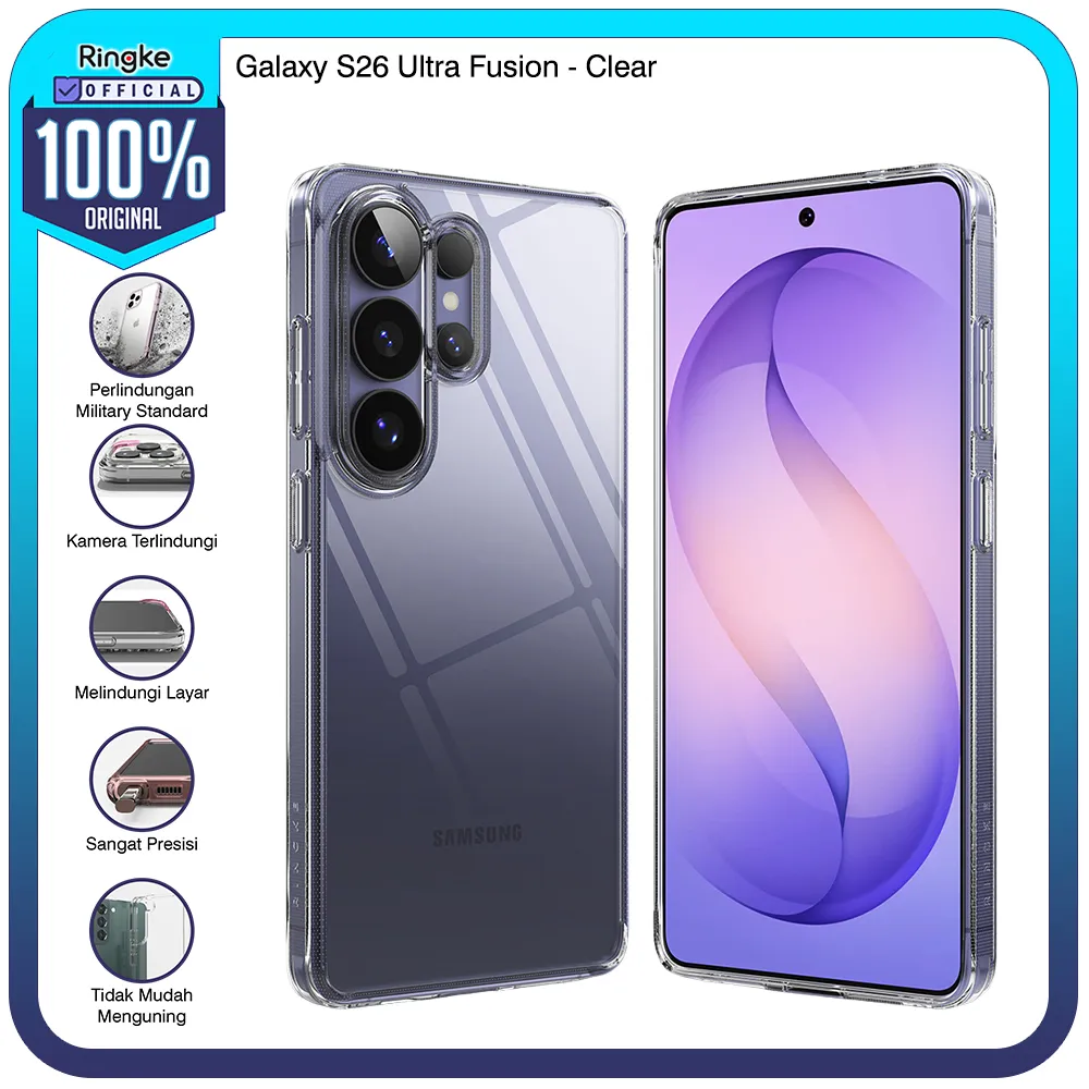 Ringke Compatible for Samsung Galaxy S26 Ultra Fusion Clear Bening Case Tipis Softcase Slim Armor Tough Rugged Hardcase Full Cover Melindungi Layar Kamera Cover Handphone Anti Slip Anti Crack TPU Thin Fit Bumper Jernih Bening Tahan Banting Military Drop