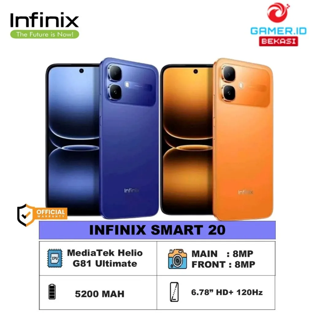 INFINIX SMART 20 4GB 128GB - Helio G81 Ultimate - 6.78" 120Hz HD+ - 5200 mAh - Garansi resmi 1 tahun
