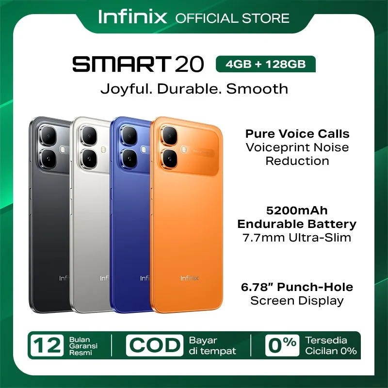 Infinix Smart 20 4/128GB - Up to 8GB Extended RAM - Mediatek Helio G81 - 6.78” - 8MP - 5200 mAh - IP64
