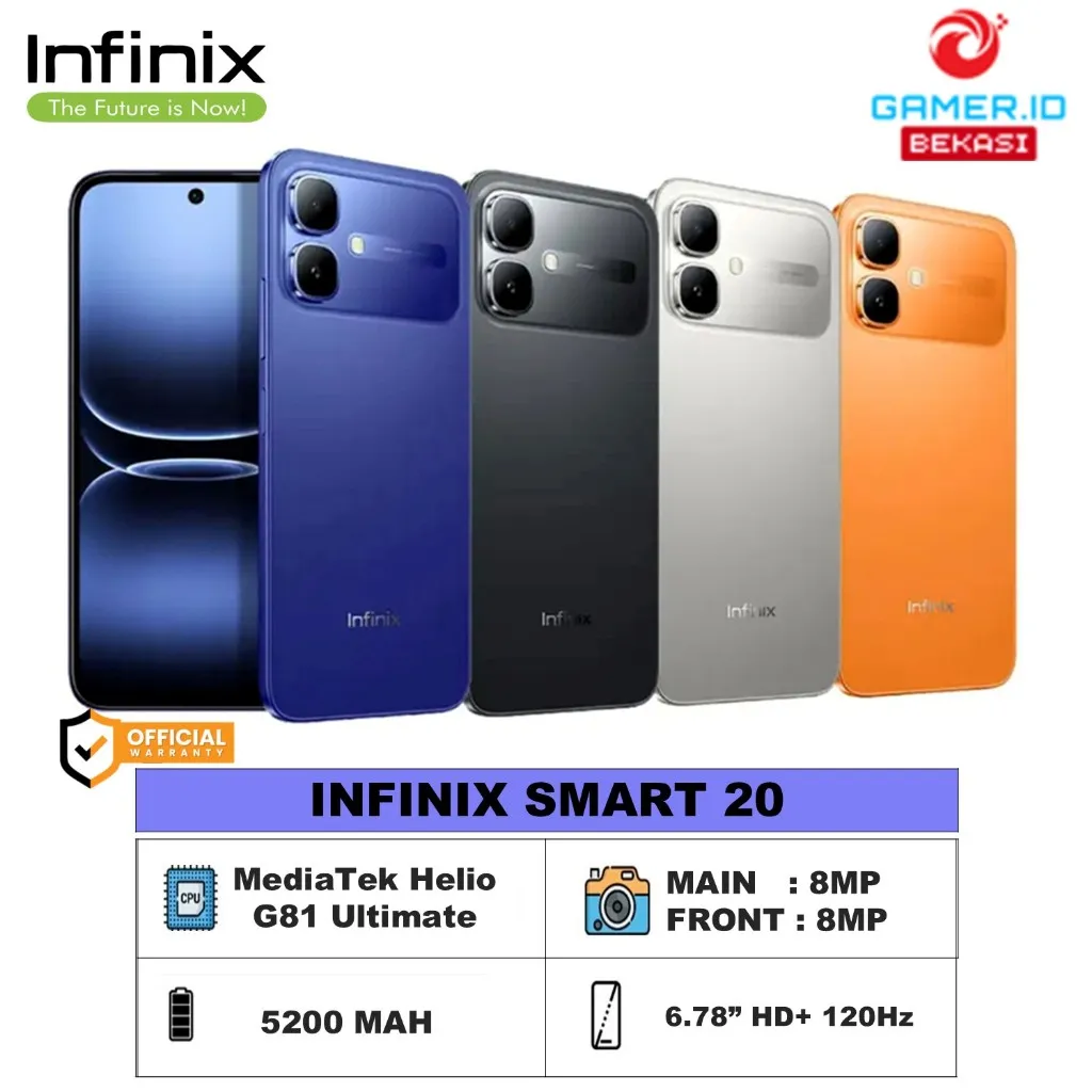INFINIX SMART 20 4GB 128GB - Helio G81 Ultimate - 6.78" 120Hz HD+ - 5200 mAh - Garansi resmi 1 tahun
