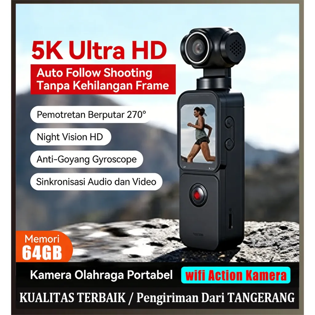 TEEKA [Action 2] 5K Ultra Action Kamera WIFI Layar Sentuh Kamera Aksi Saku 270° Vlog Mini Kamera Olahraga
