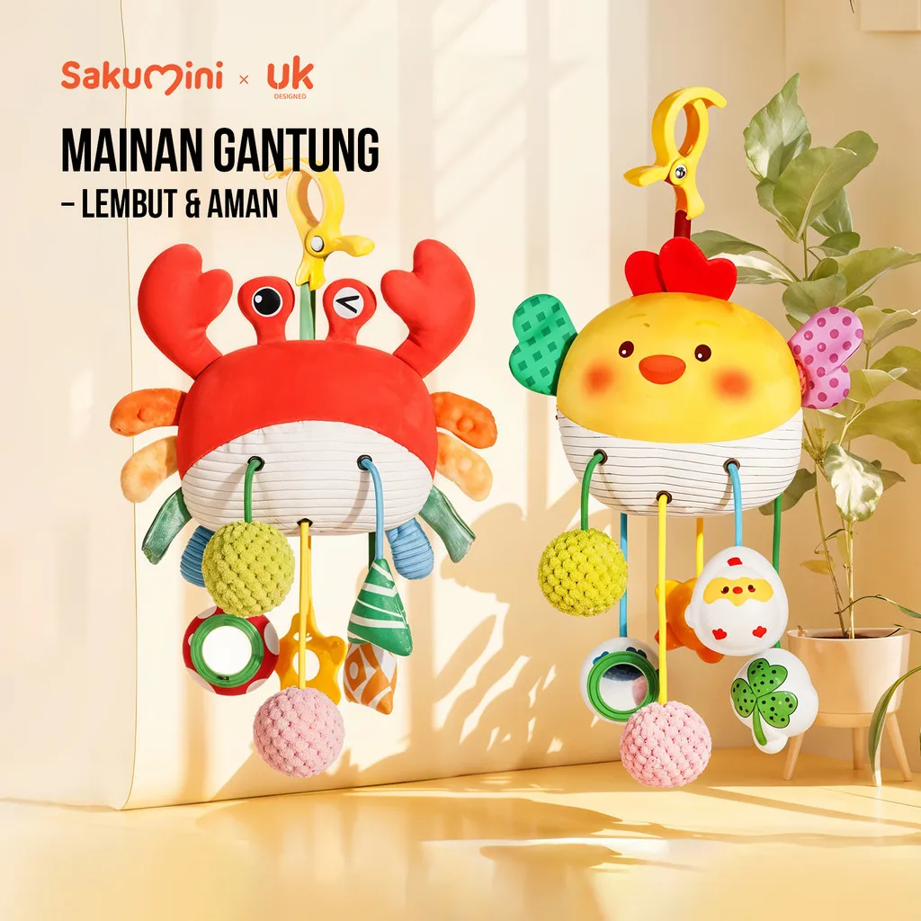 Sakumini Hanging Toy Teether Drawstring Pull Mainan Gantungan Stroller 8in1 Latihan Motorik Sensorik Anak