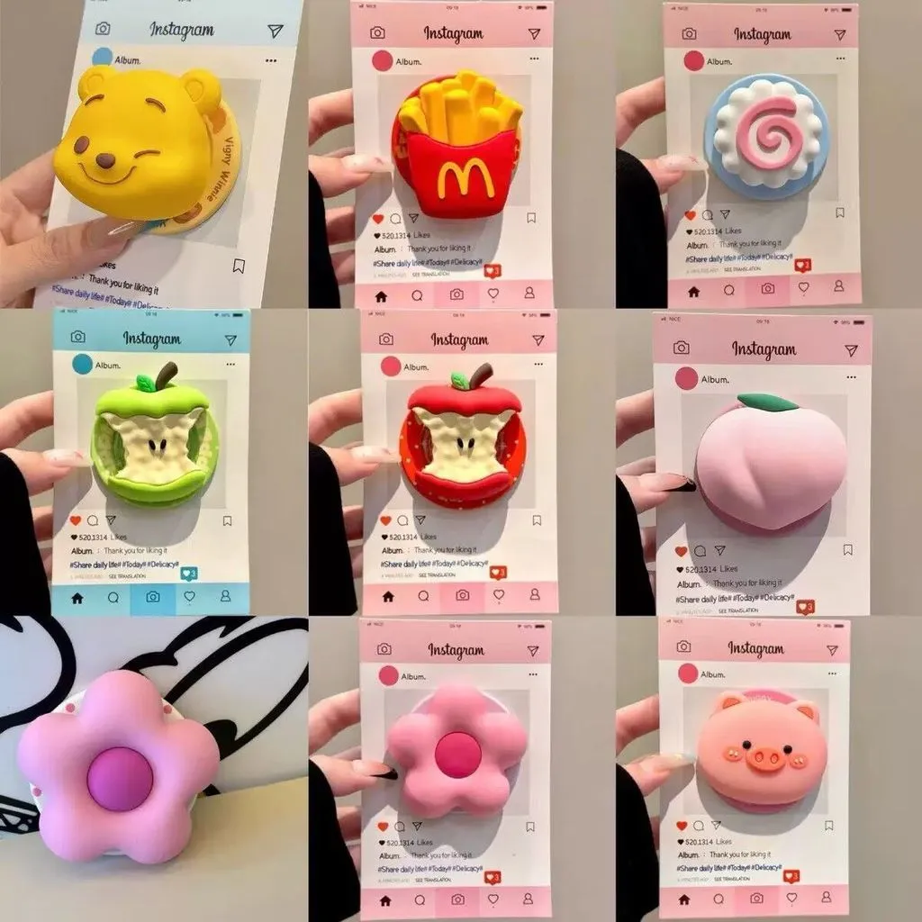 Pop Socket Handphone Kartun Winnie The Pooh Buah Apel Peach Lucu Griptok 3D Magnetik MagSafe untuk Handphone