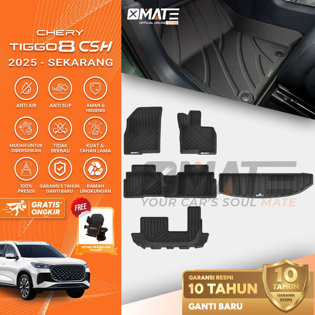 Xmate Karpet Mobil Chery Tiggo 8/Chery Tiggo 8 CSH 2024-Sekarang Bahan TPE
