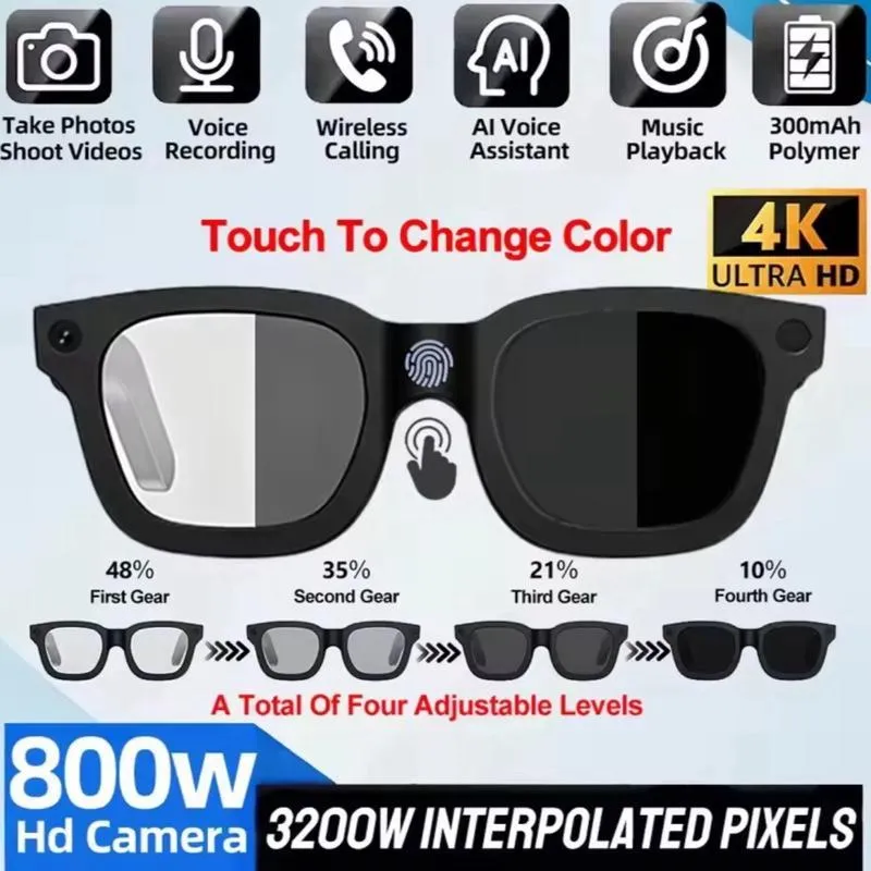Elavo Kacamata Kamera Pintar Electrochromic Foto Vidio 8Mp Denan Memory 32GB WiFi Smart Glasses Ray AI Bisa Translate Bahasa Real Time Music Telefon