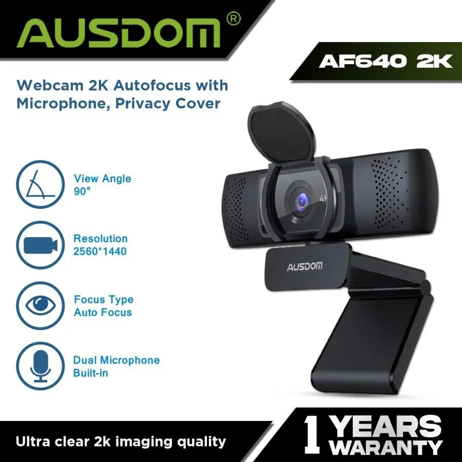 Ausdom WEBCAM 2K Auto Focus w/ Noise Cancelling Microphone - AF6402K