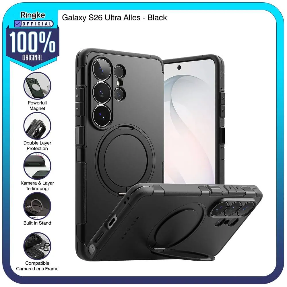 Ringke Compatible for Samsung Galaxy S26 Ultra Alles Black Hitam Case Magsafe Magnetik Anti Yellowing Stand Dudukan Penyangga Tatakan Softcase Tipis Melindungi Layar Kamera Hardcase Full Cover Slim Armor Tough Rugged Cover Handphone Military Drop