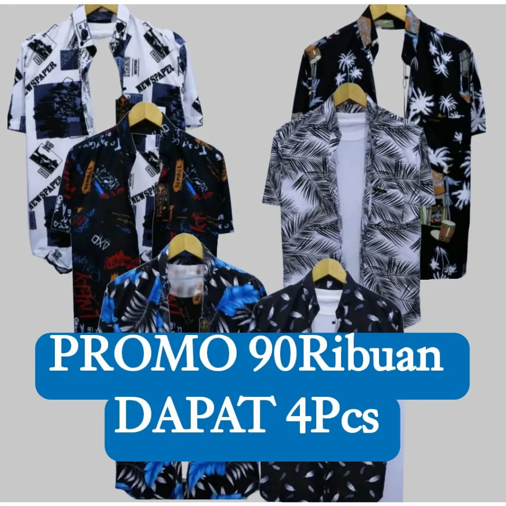 PAKET 4 PCS KEMEJA SURFING PRIA LENGAN PENDEK
