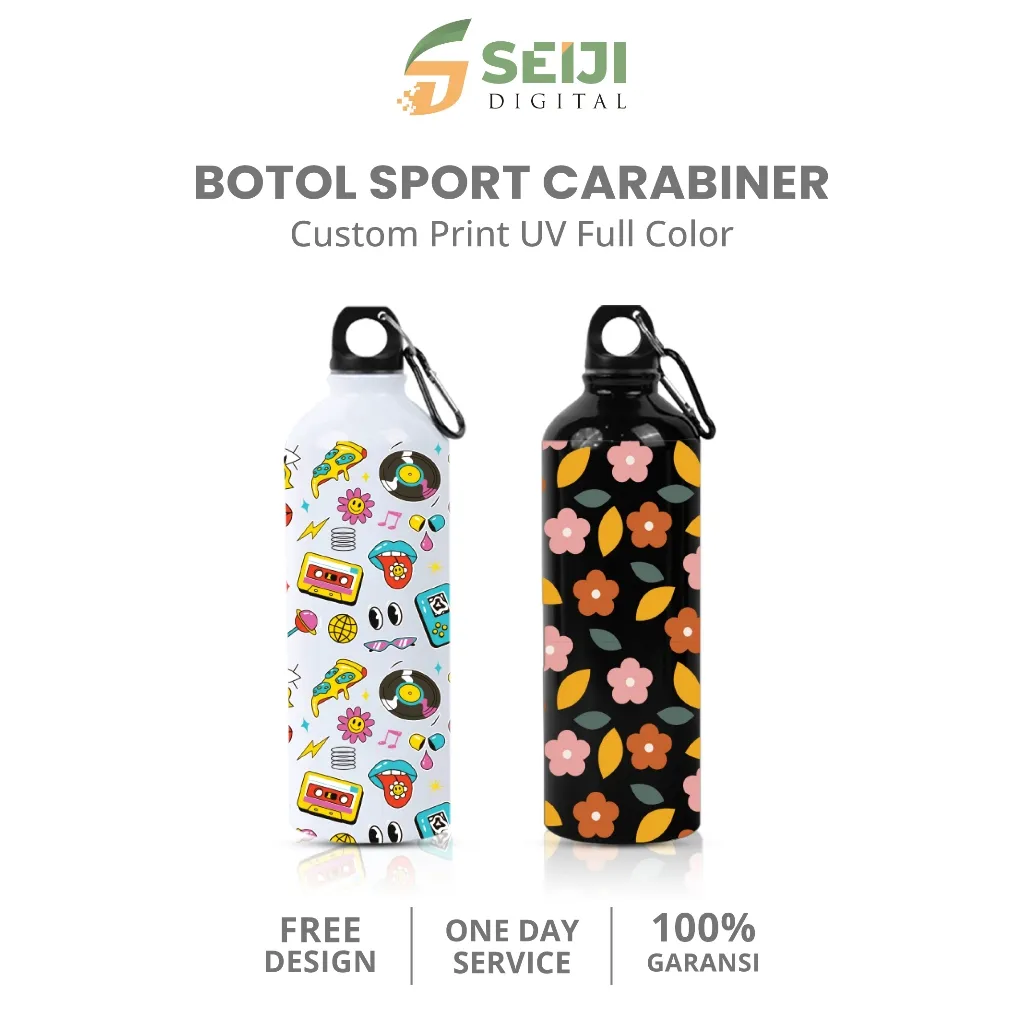 Botol Sport Carabiner Custom Cetak UV Print Full Color Souvenir/Promosi - Seiji Digital