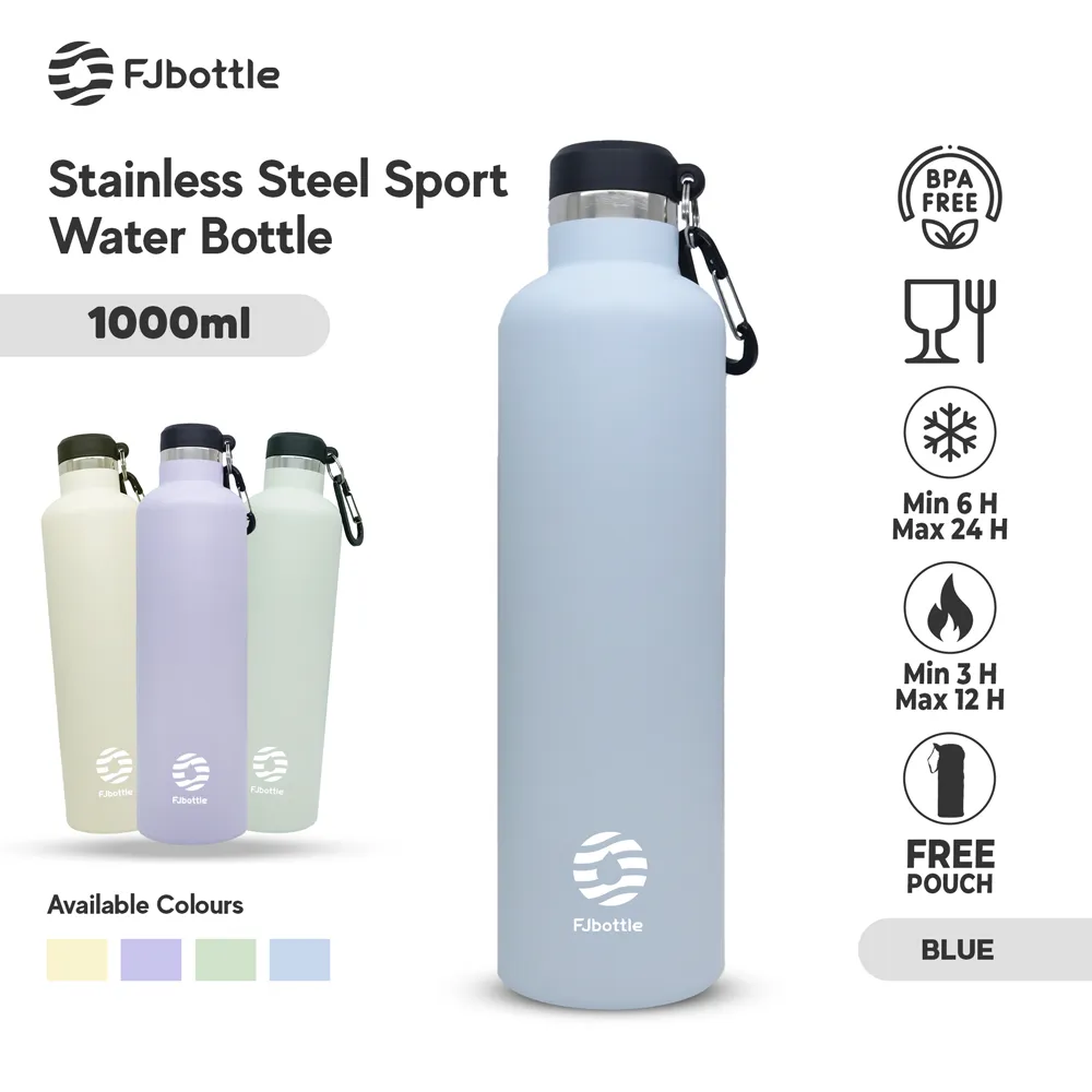 FJbottle - SR2101 Botol Minum Tumbler Olahraga Stainless Steel Soft Colors 1Liter Double Insulated Bottle Tahan Panas dan Dingin Dengan Carabiner