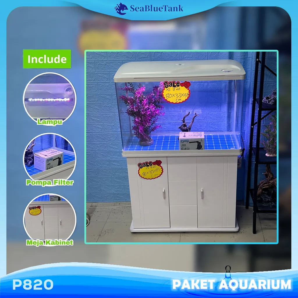 SBT AQUARIUM PAKET MURAH DAN LENGKAP DENGAN MEJA UKURAN P820 / AQUARIUM SET CABINET