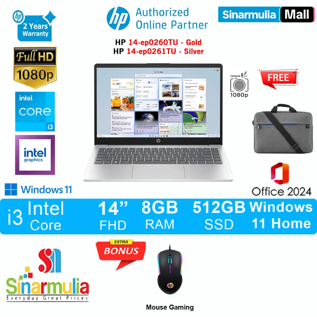 HP 14 i3-1315U 512GB SSD 8GB FHD Win11+OHS - ep0260TU/ep0261TU