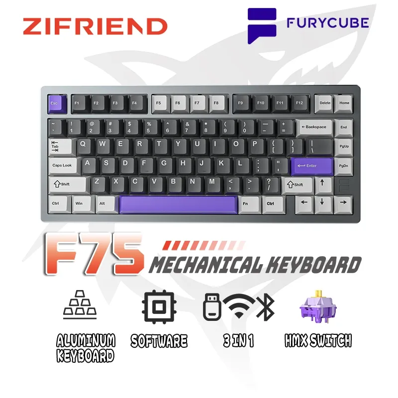 FURYCUBE F75 Aluminium Mechanical Keyboard Wireless RGB Gaming Keyboard