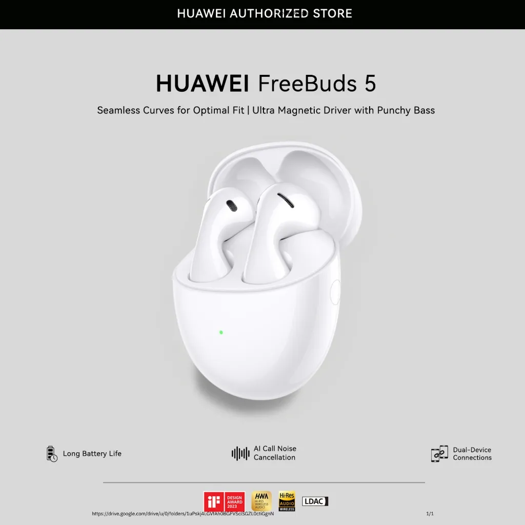 HUAWEI FreeBuds 5 Open Fit Earphone | Seamless Curves for Optimal Fit | Ultra magnetic Driver with Punchy Bass | Noise Cancellation