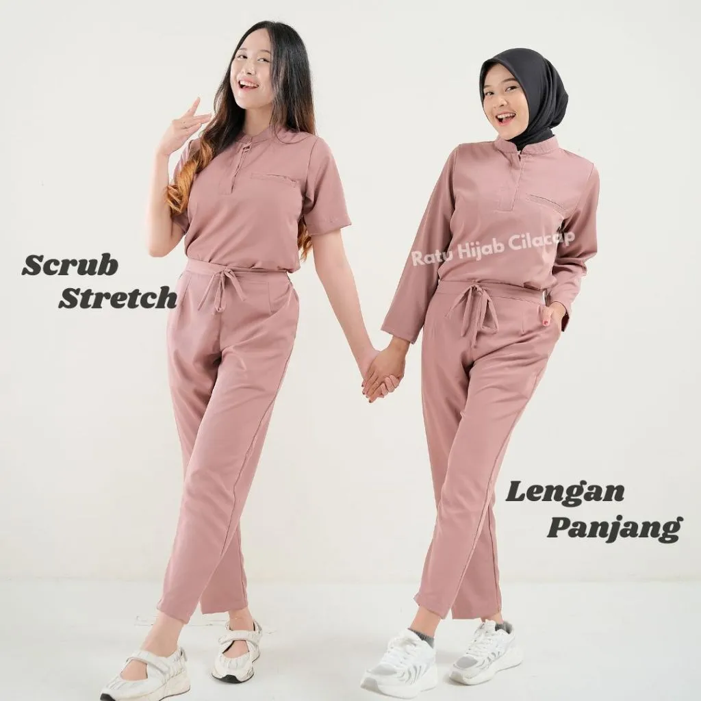 [RatuHijabCilacap] Baju Jaga Scrub Medis Baju Ok Lengan PANJANG Stretch Series Women