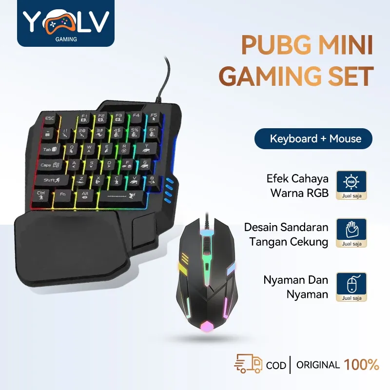 YLV Keyboard Gaming Mechanical Mouse Set RGB mini Portable PUBG USB 5.0 for PC Laptop