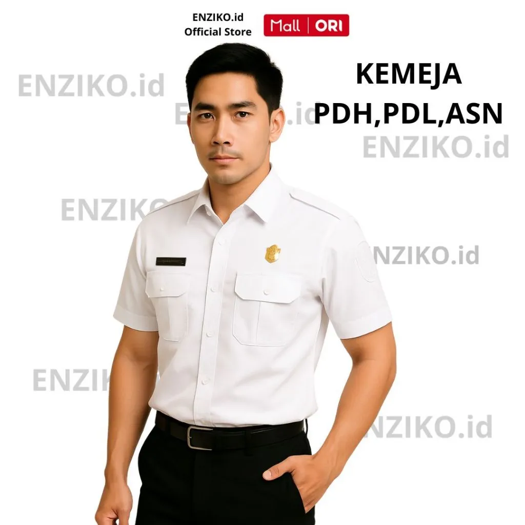 ENZIKO Kemeja Pria Pdh Pdl Pns Seragam Asn Warna Putih Lengan Pendek Ukuran Standar Sampai Jumbo