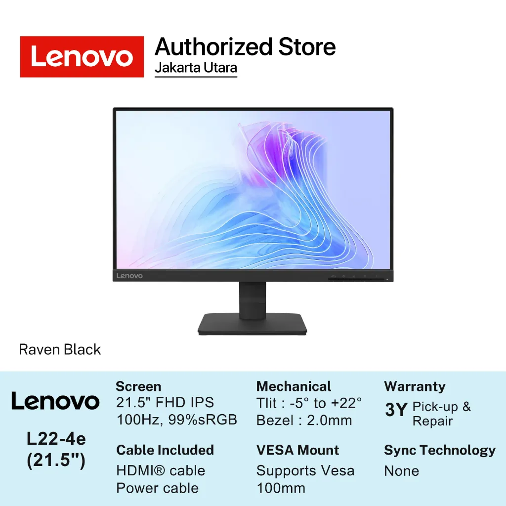 Lenovo Monitor L22-4e / L22e-40 21.45" FHD IPS 250nits 75Hz Garansi Resmi