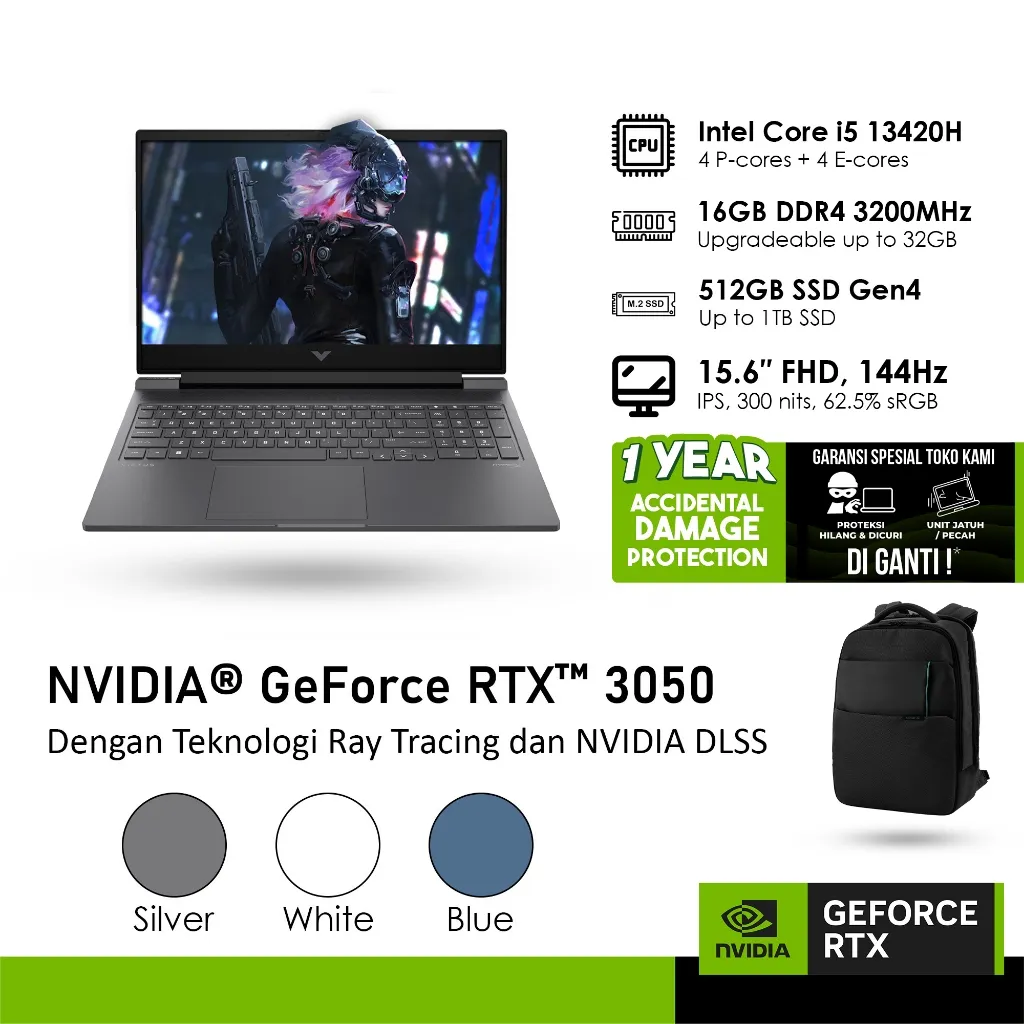 HP VICTUS 15 FA2716TX GeForce RTX™ 3050 6GB - i5 13420H 16GB 512GB WINDOWS 11 15.6 FHD