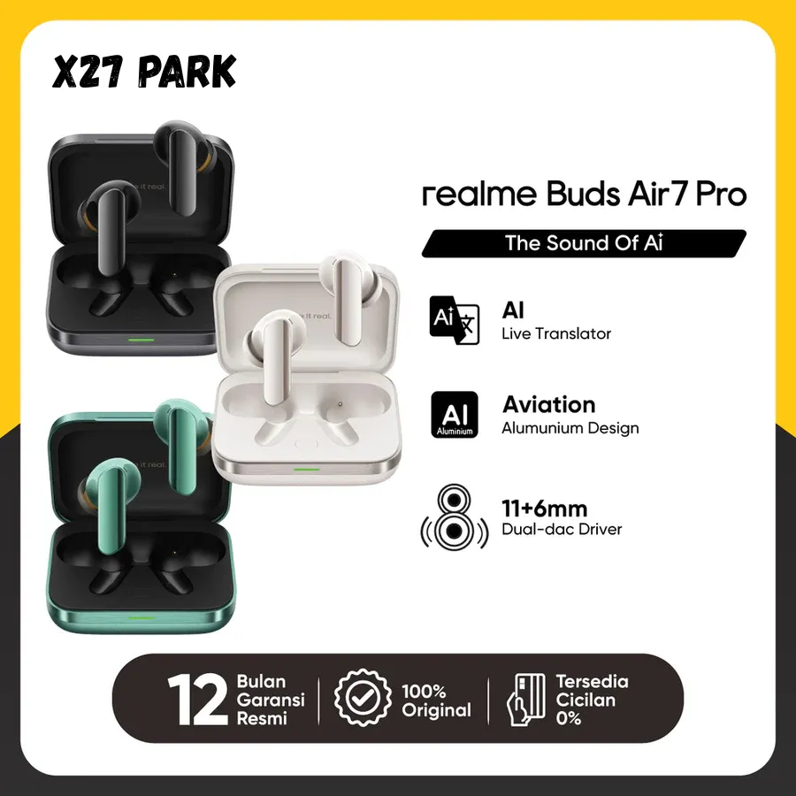 X27 PARK realme Buds Air7 Pro (AI Live Translator | Aviation Aluminum Design | 11+6mm Dual-dac driver) || GARANSI RESMI REALME INDONESIA