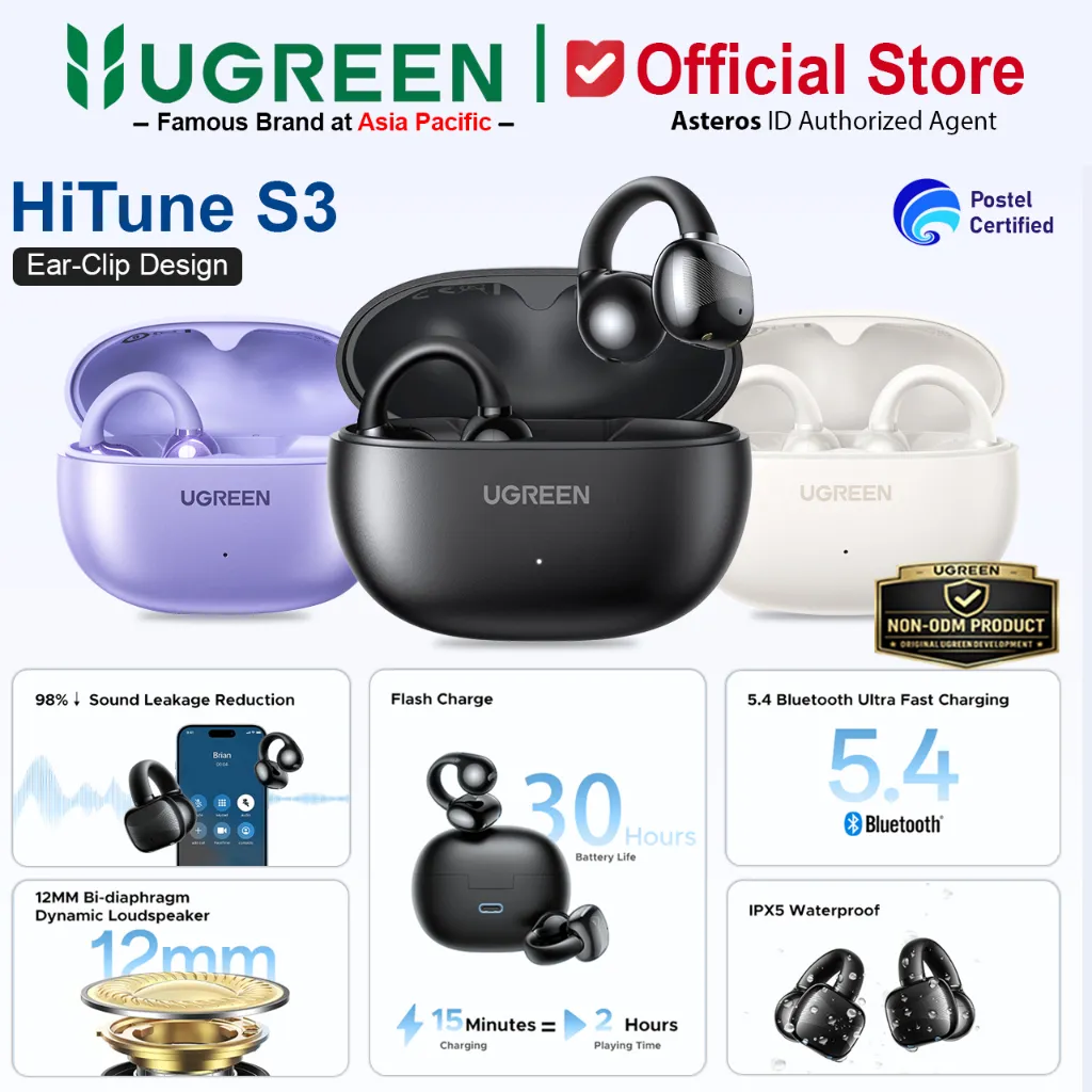 UGREEN Premium HiTune S3 Open Ear Clip True Wireless Earbuds TWS Bluetooth 5.4 Sports Earphones Headphones in Mic 45785