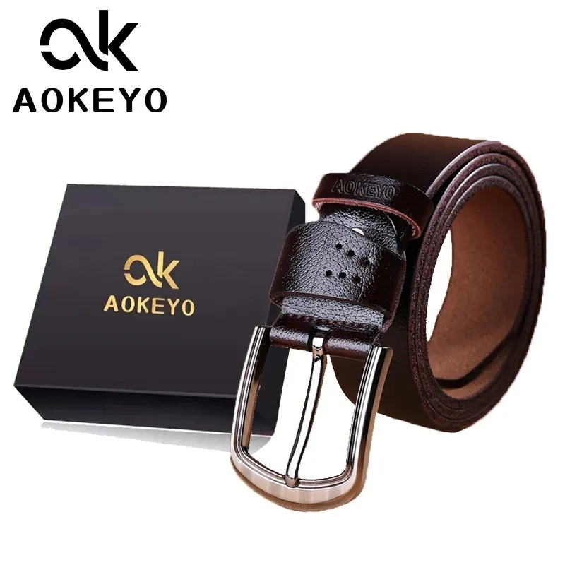 AOKEYO Ikat Pinggang Pria Kulit Sabuk Pria Kulit Sapi Asli Gesper Pria