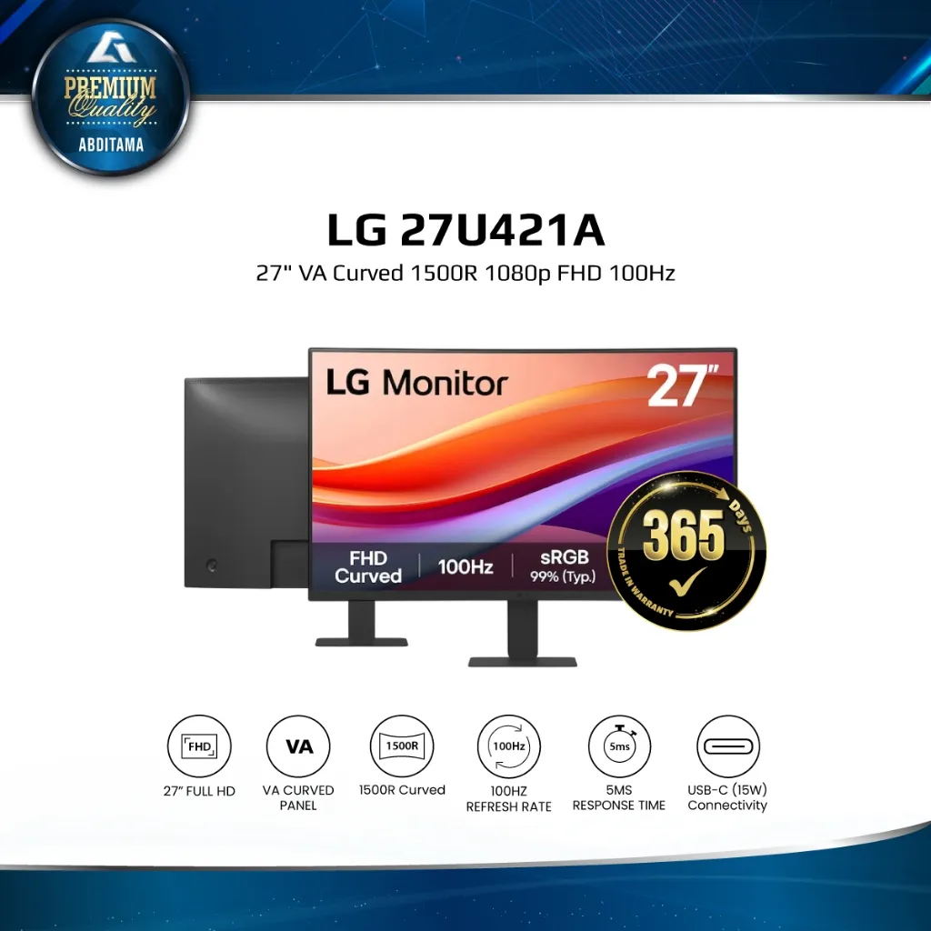 LG 27U421A 27 VA FHD 1080p 100Hz HDMIx1 USB-Cx1 Curved 1500R HDR10 EyeCare