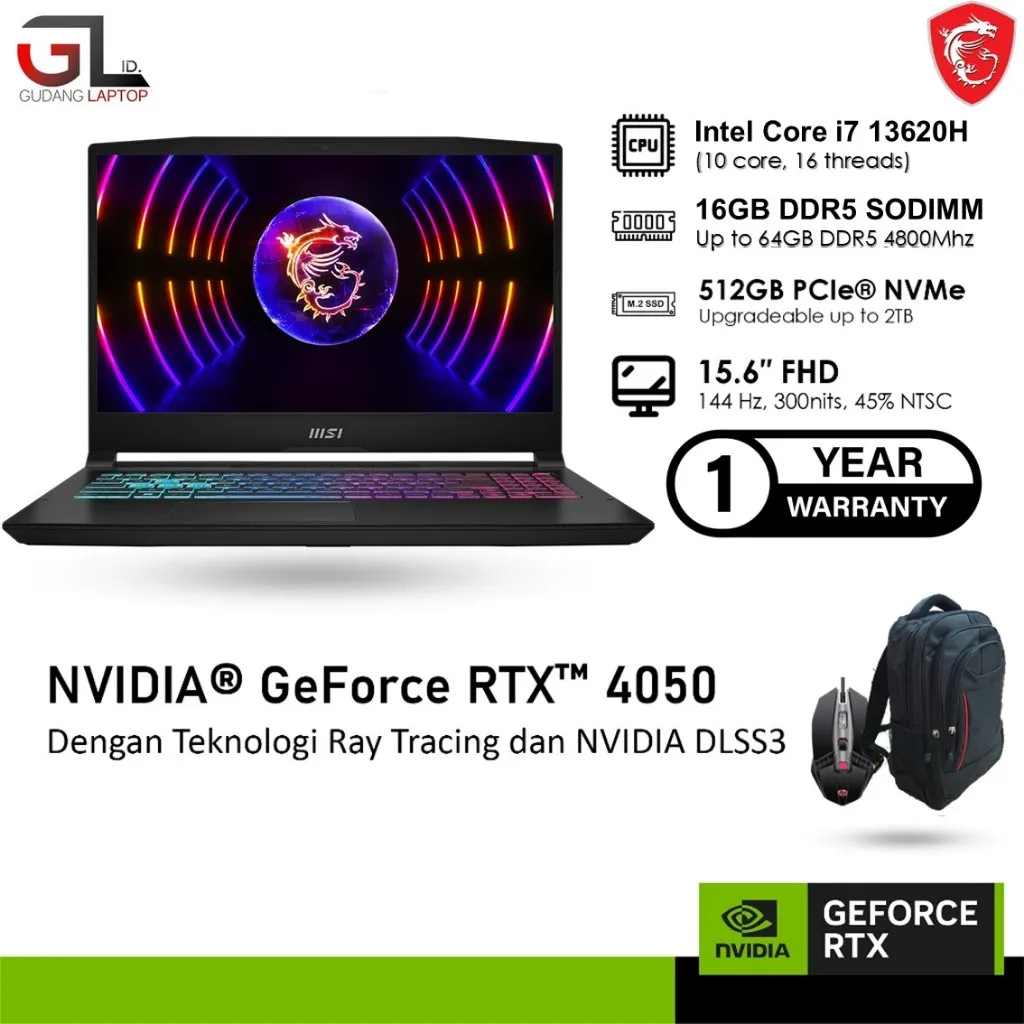 Laptop Gaming Msi Katana 15 B13VEK Intel i7 13620H 32GB 2TB GeForce RTX4050 15.6 FHD IPS 144Hz Win11