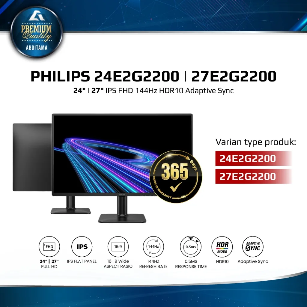 PHILIPS 24E2G2200 24" |27E2G2200 27" IPS FHD 1080p 144Hz 0.5ms HDR10 HDMI1.4x1 DP1.4x1 Adaptive Sync
