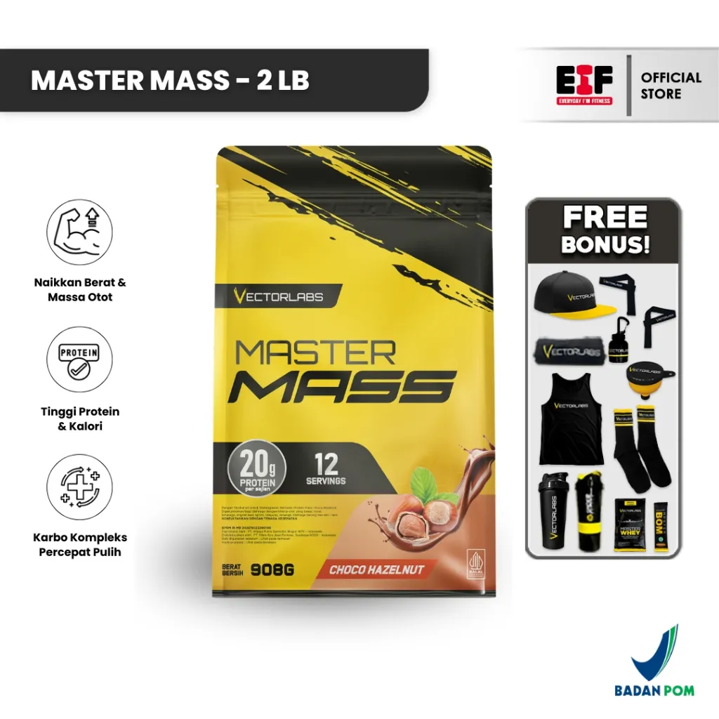 VECTORLABS Master Mass 2 Lbs / 900 Gram - Susu Whey Protein Gainer Penambah Berat Badan