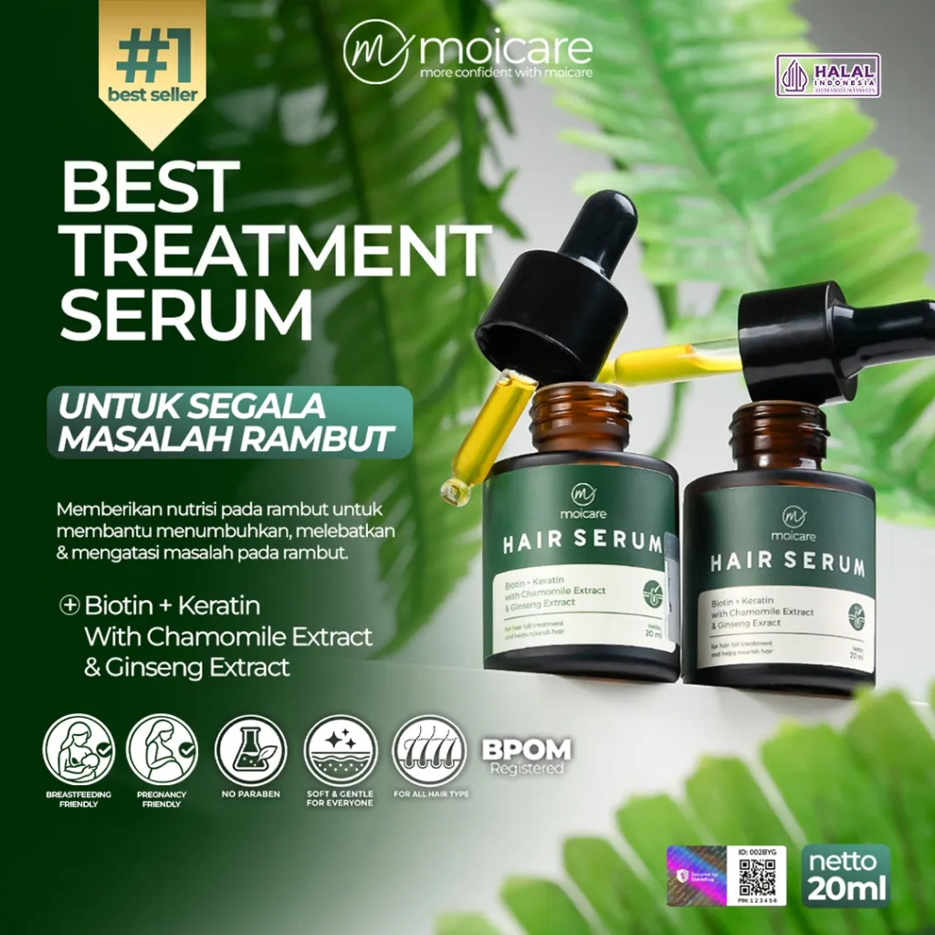 Special Bundle 2 PCS Moicare Hair Serum - Anti Hair Fall Treatment With Biotin Keratin Ginseng Chammomile Extract Mengatasi Rambut Kering & Rontok Mengkilaukan Menyuburkan Menghaluskan Rambut Perawatan Haircare