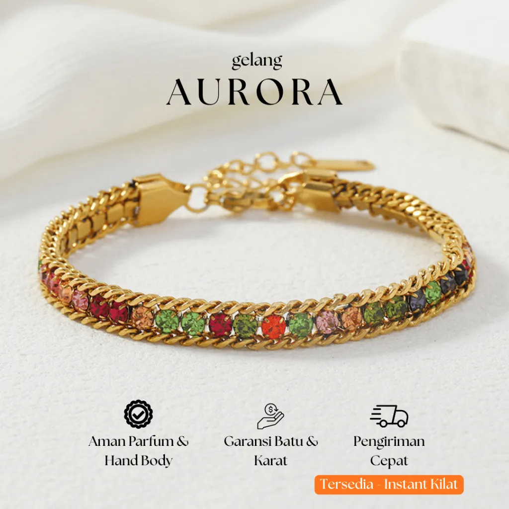 [BEST SELLER] Lumina Jewels - Gelang AURORA Kristal Pelangi Anti Karat – Stainless Steel Elegan