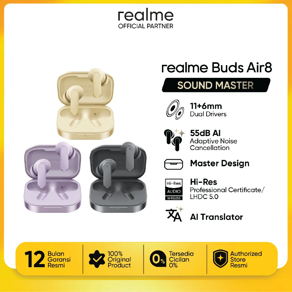 realme Buds Air 8 (11+6mm Dual Drivers | 55dB AI Adaptive Noise Cancellation | Hi-Res Professional Certification & LHDC 5.0 High-Fidelity Transmission)