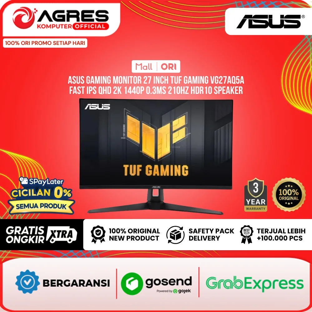 ASUS GAMING MONITOR 27 INCH TUF GAMING VG27AQ5A FAST IPS QHD 2K 1440P 0.3MS 210HZ HDR10 SPEAKER