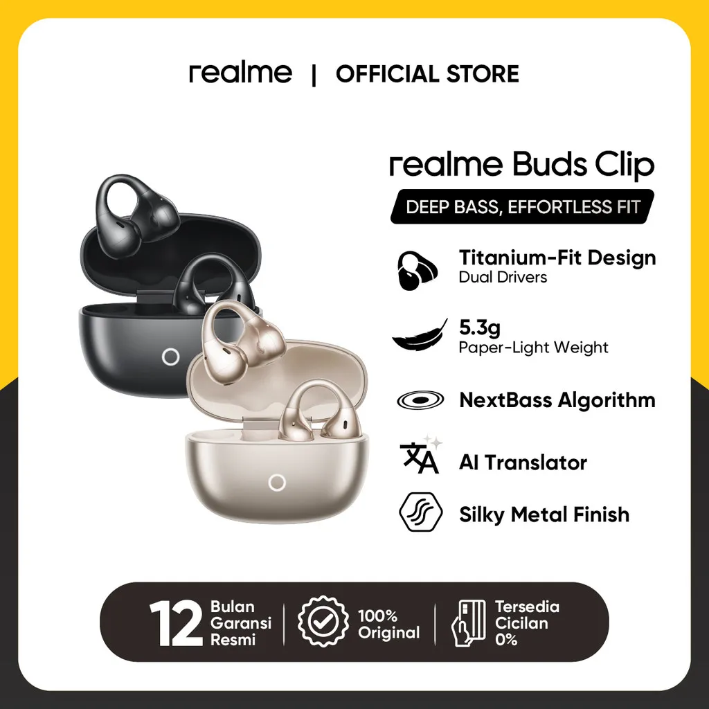 realme Buds Clip (Titanium-Fit Design | 5.3g Paper-Light Weight | NextBass Algorithm | AI Live Translator)